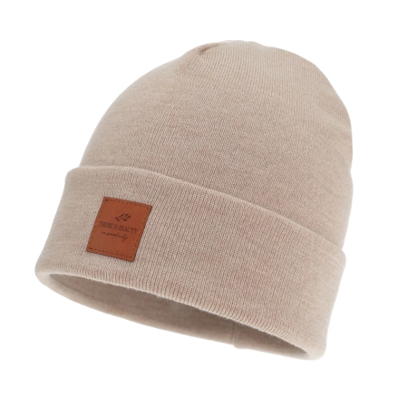 Czapka zimowa damska, dwuwarstwowa, beżowa, 100% wełniana merino Fenora-1