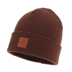 Czapka zimowa damska, dwuwarstwowa, brązowa, 100% wełniana merino Fenora-1