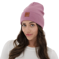 Czapka zimowa damska, dwuwarstwowa, fioletowa, 100% wełniana merino Fenora-1