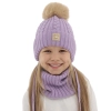 Czapka i komin dla dziewczynki, zimowy komplet, fioletowy, 100% wełniany merino, z pomponem Vratna-1