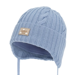 Czapka zimowa dla chłopca, niebieska, 100% wełniana merino, podszyta bawełną Lumaro-1