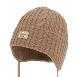 Czapka zimowa dla chłopca, camel, 100% wełniana merino, podszyta bawełną Lumaro-1