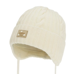 Czapka zimowa dla chłopca, kremowa, 100% wełniana merino, podszyta bawełną Lumaro-1