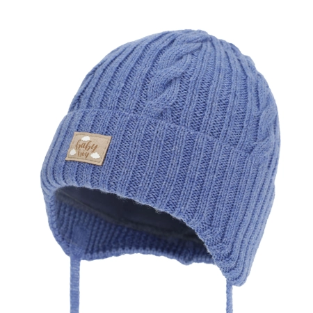Czapka zimowa dla chłopca, niebieska, 100% wełniana merino, podszyta bawełną Lumaro-1