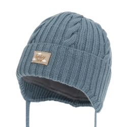 Czapka zimowa dla chłopca, niebieska, 100% wełniana merino, podszyta bawełną Lumaro-1
