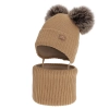 Czapka i komin dla chłopca zimowy komplet, camel, z wełną merino, wiązany Palino-1
