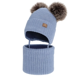 Czapka i komin dla chłopca zimowy komplet, jasnoniebieski, z wełną merino, wiązany Palino-1