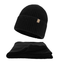 Czapka i szalik damski, zimowy komplet, z wełną merino, czarny Felora-1