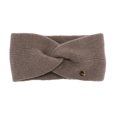 Opaska zimowa damska, dwuwarstwowa, ciemnobeżowa, 100% wełniana merino, Melora-1