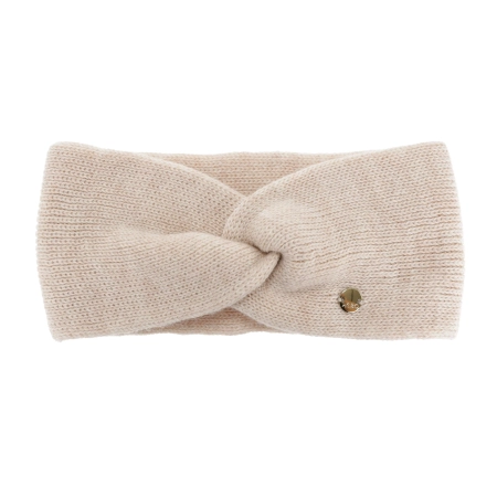 Opaska zimowa damska, dwuwarstwowa, jasnobeżowa, 100% wełniana merino, Melora-1