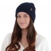 Czapka damska zimowa, wiosenna, granatowa, 100% wełniana merino Valenza-1