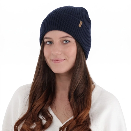 Czapka damska zimowa, wiosenna, granatowa, 100% wełniana merino Valenza-1