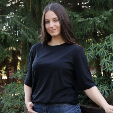 Koszulka T-shirt damska, oversize, czarna, 100% wełniana merino Norvera-5