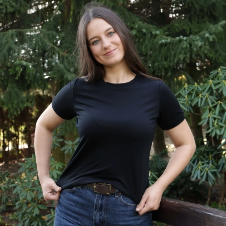 Koszulka T-shirt damska, slim, czarna, 100% wełniana merino Montiva-5