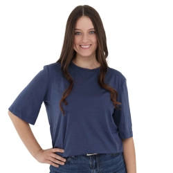 Koszulka T-shirt damska, oversize, jasnogranatowa, 100% wełniana merino Norvera-1