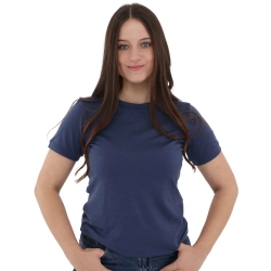 Koszulka T-shirt damska, slim, jasnogranatowa, 100% wełniana merino Montiva-1