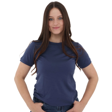 Koszulka T-shirt damska, slim, jasnogranatowa, 100% wełniana merino Montiva-1