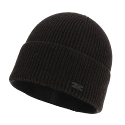 Czapka zimowa męska, ciemnobrązowa, wełna merino z kaszmirem, Montario-1