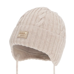 Czapka zimowa dla dziewczynki, beżowa, 100% wełniana merino, podszyta bawełną Noventa-1