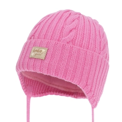 Czapka zimowa dla dziewczynki, różowa, 100% wełniana merino, podszyta bawełną Noventa-1