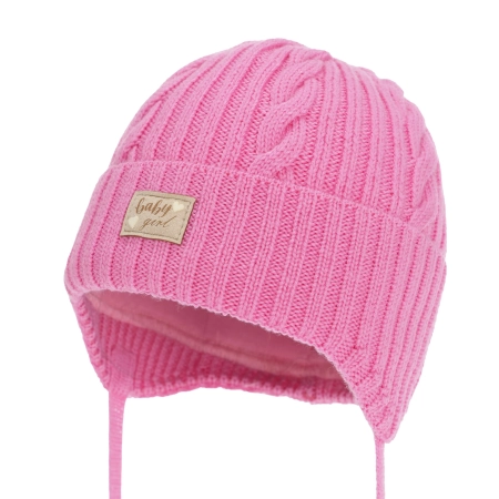 Czapka zimowa dla dziewczynki, różowa, 100% wełniana merino, podszyta bawełną Noventa-1