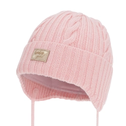 Czapka zimowa dla dziewczynki, różowa, 100% wełniana merino, podszyta bawełną Noventa-1