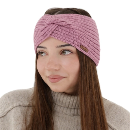 Opaska zimowa damska, różowa, 100% wełniana merino Veka-2