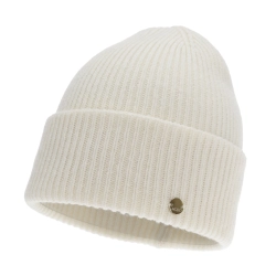 Czapka zimowa damska, kremowa, wełna merino z kaszmirem, Yami-1