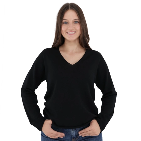 Sweter damski w serek, czarny, 100% wełniany merino Merila-1