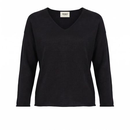 Sweter damski w serek, czarny, 100% wełniany merino Merila-2