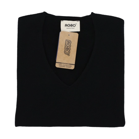 Sweter damski w serek, czarny, 100% wełniany merino Merila-4