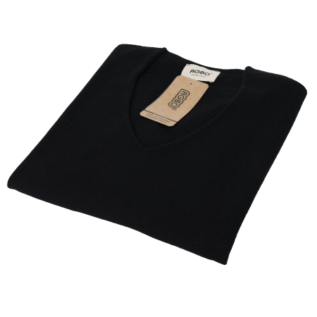 Sweter damski w serek, czarny, 100% wełniany merino Merila-6