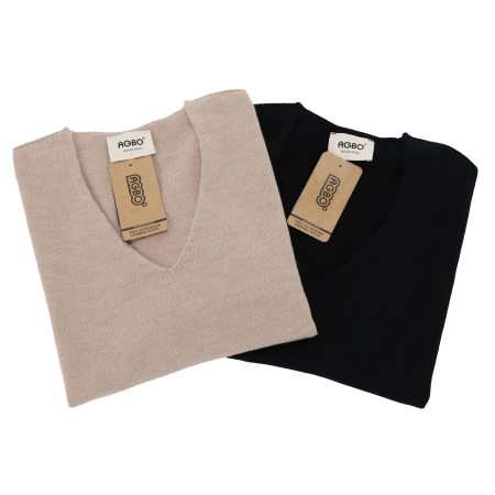Sweter damski w serek, czarny, 100% wełniany merino Merila-7
