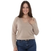 Sweter damski w serek, beżowy, 100% wełniana merino Merila-1