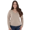 Sweter damski w serek, beżowy, 100% wełniana merino Merila-3
