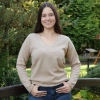 Sweter damski w serek, beżowy, 100% wełniana merino Merila-5