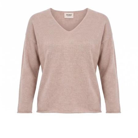 Sweter damski w serek, beżowy, 100% wełniana merino Merila-2