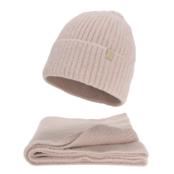 Czapka i szalik damski, zimowy komplet, z wełną merino, jasnoróżowy Felora-1