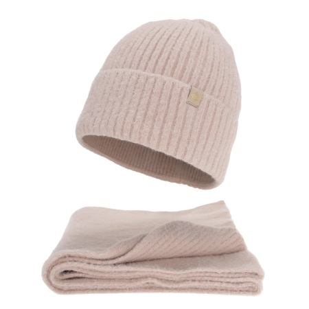 Czapka i szalik damski, zimowy komplet, z wełną merino, jasnoróżowy Felora-1