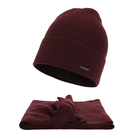 Czapka i szalik damski zimowy komplet, burgundowy, 100% wełniany merino Melpomena-1