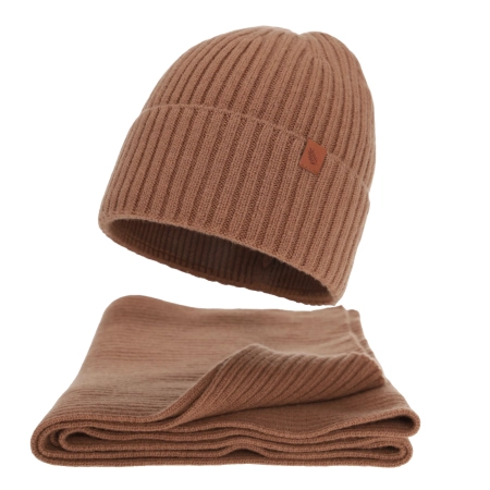 Czapka i szalik damski, zimowy komplet, camel, wełna merino z kaszmirem, Limera-1