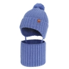 Czapka i komin dla chłopca zimowy komplet, niebieski, wiązany, 100% wełniany merino Kuvo-1