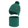 Czapka i komin dla chłopca zimowy komplet, szmaragdowy, wiązany, 100% wełniany merino Kuvo-1