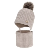 Czapka i komin dla chłopca, zimowy komplet, beżowy, z wełną merino, Ziller-1