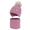 Czapka i komin dla dziewczynki, zimowy komplet, fioletowy, 100% wełniany merino, z pomponem Kivora-1