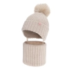 Czapka i komin dla dziewczynki, zimowy komplet, beżowy, 100% wełniany merino, z pomponem Kivora-1