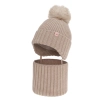 Czapka i komin dla dziewczynki, zimowy komplet, beżowy, 100% wełniany merino, z pomponem Kivora-1