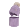 Czapka i komin dla dziewczynki, zimowy komplet, fioletowy, 100% wełniany merino, z pomponem Kivora-1