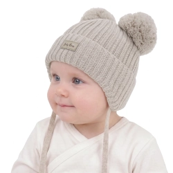 Czapka zimowa dla dziewczynki, beżowa, wiązana, z wełną merino Zolina-1