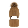 Czapka i komin dla chłopca zimowy komplet, camel, z pomponem, wiązany Eger-2